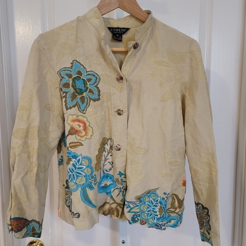 Citron Santa Monica Silk Linen Blend Button Down Top Medium